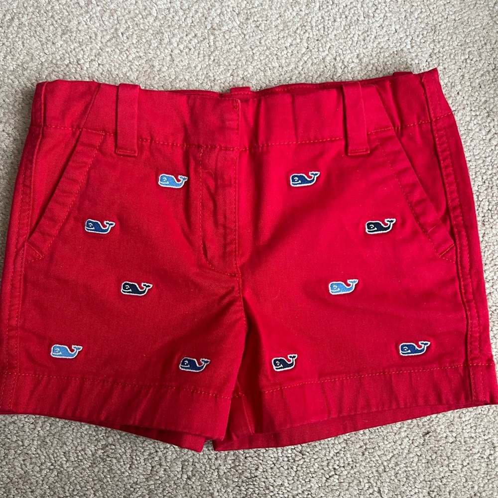 Vineyard Vines Red Kids Shorts with Whale Embroidery